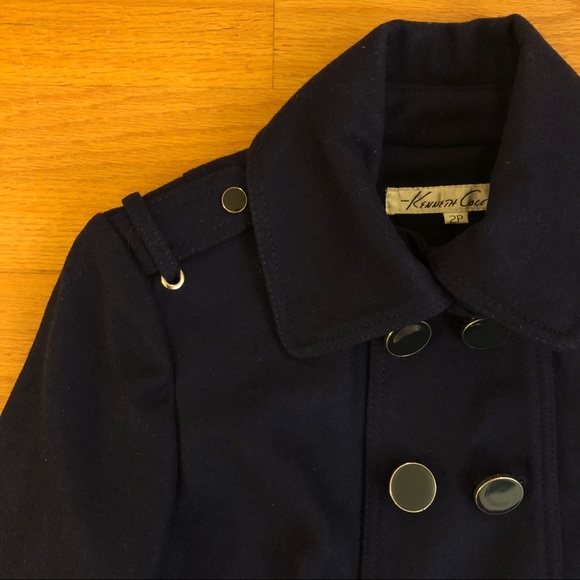 Kenneth Cole Navy Wool Long Pea Coat - Picture 3 of 6